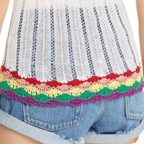 AQUA Open Stitch Crochet Rainbow Trim Tank Top - Small - NWT - Picture 7 of 8